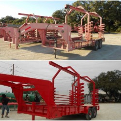 Large trailer bed painted red by Diamond C Sandblasting & Painting